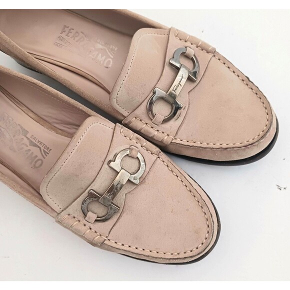 Salvatore Ferragamo Tan Suede Loafers Silver Gancini Trim US 9.5B Made in Italy - Picture 7 of 16